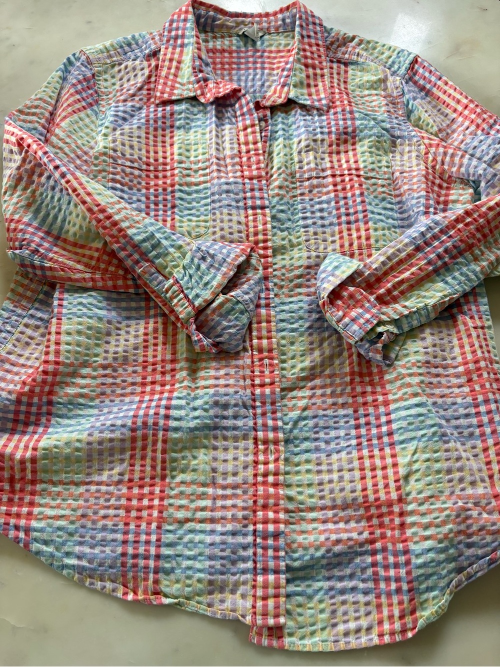L.L. Bean Multicolor Pastel Gingham Button-Up